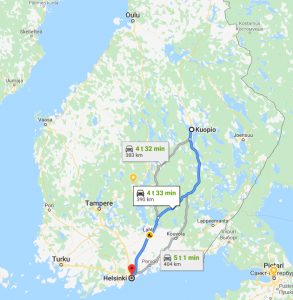 location of Kuopio on a map
